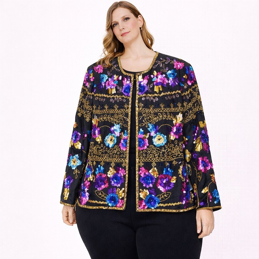 Drapers & Damon's black beaded sequence silk cropped formal blazer Size: L